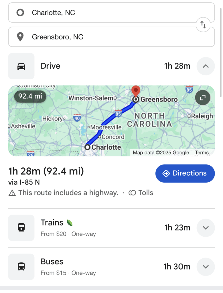 How Far Is Greensboro From Charlotte